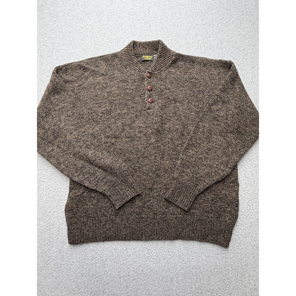OshKosh B'gosh Sweater Mens XL Brown Wool Nylon Henley Mock Neck Knit Pullover